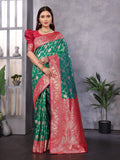 Sonakshi Women's Teal Banarasi Silk Zari Woven Traditional Saree with Blouse - Distacart