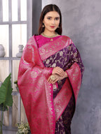 Sonakshi Women's Purple Banarasi Silk Zari Woven Traditional Saree with Blouse - Distacart