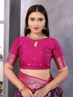 Sonakshi Women's Purple Banarasi Silk Zari Woven Traditional Saree with Blouse - Distacart