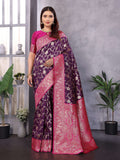 Sonakshi Women's Purple Banarasi Silk Zari Woven Traditional Saree with Blouse - Distacart
