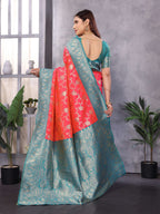 Sonakshi Women's Peach Banarasi Silk Zari Woven Traditional Saree with Blouse - Distacart