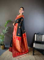 Sonakshi Women's Black Banarasi Silk Zari Woven Traditional Saree with Blouse - Distacart