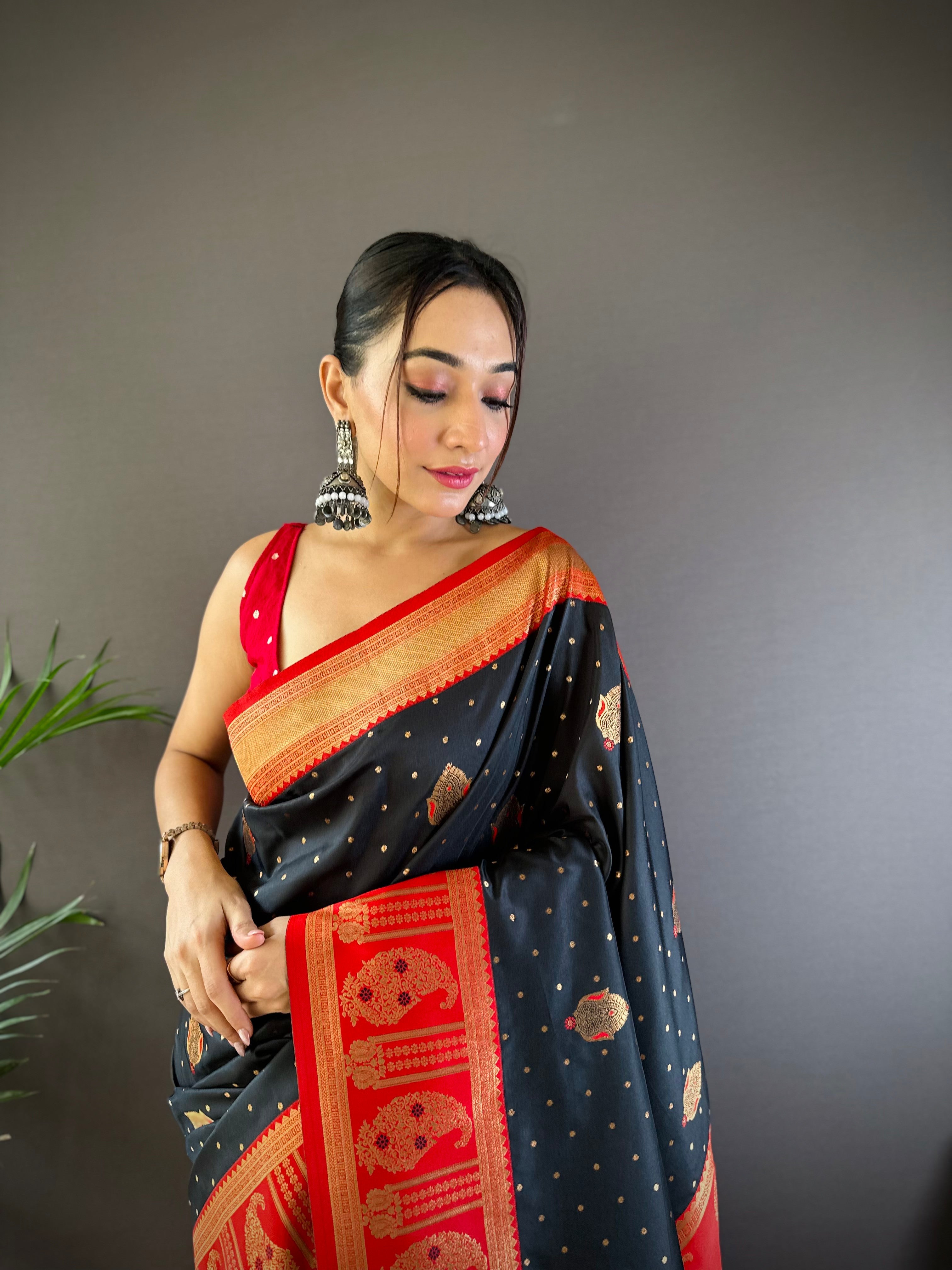 Sonakshi Women's Black Banarasi Silk Zari Woven Traditional Saree with Blouse - Distacart