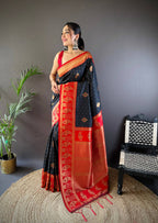 Sonakshi Women's Black Banarasi Silk Zari Woven Traditional Saree with Blouse - Distacart