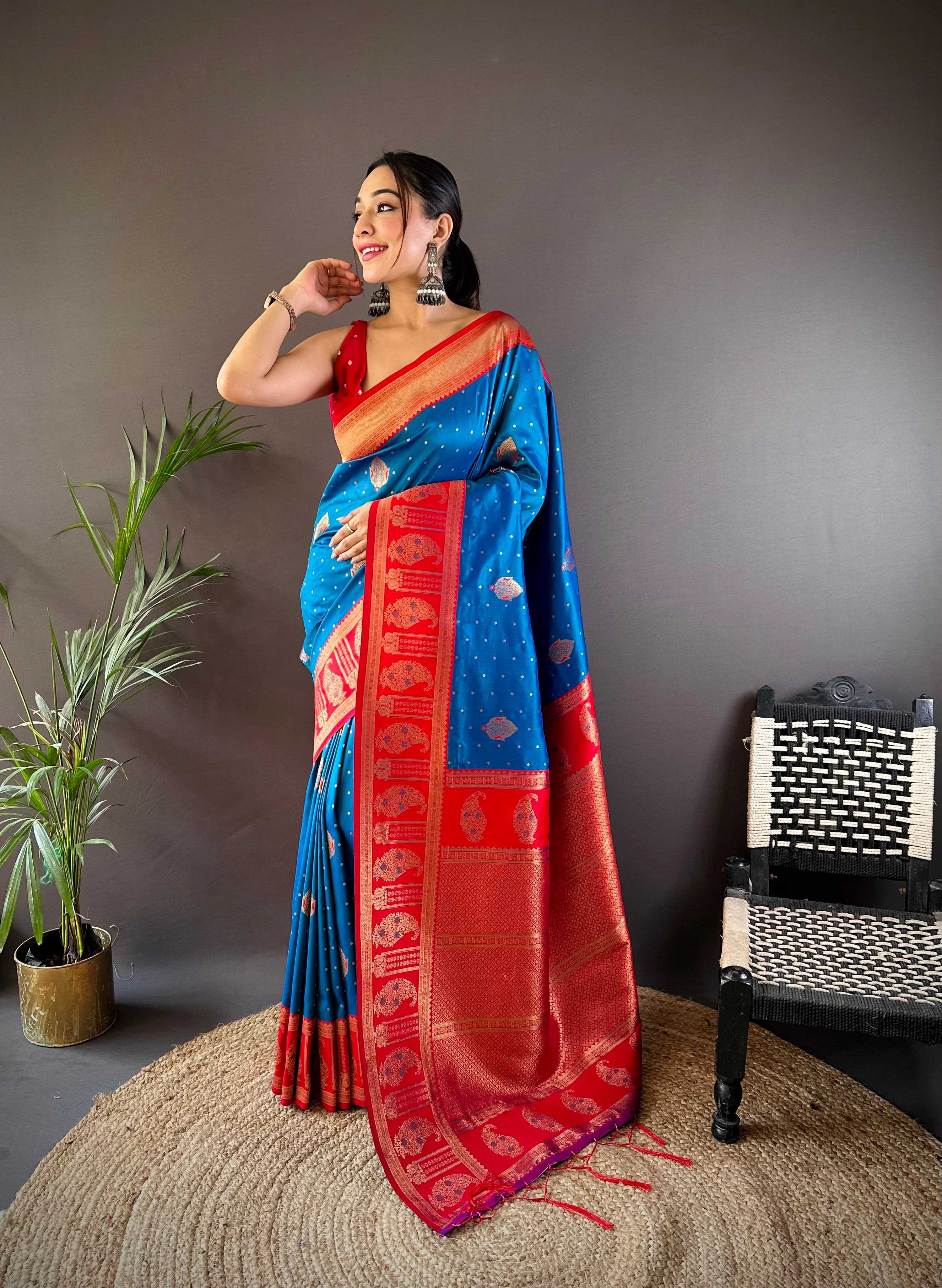 Sonakshi Women's Morepeach Banarasi Silk Zari Woven Traditional Saree with Blouse - Distacart