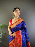 Sonakshi Women's Navy Blue Banarasi Silk Zari Woven Traditional Saree with Blouse - Distacart