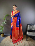 Sonakshi Women's Navy Blue Banarasi Silk Zari Woven Traditional Saree with Blouse - Distacart