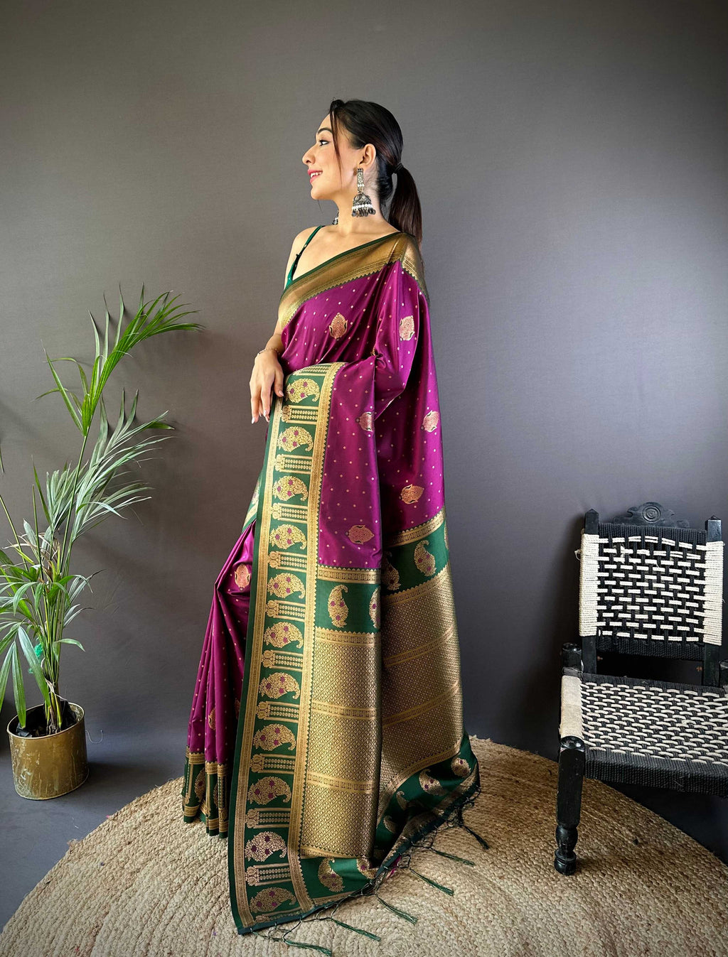 Sonakshi Women's Wine Banarasi Silk Zari Woven Traditional Saree with Blouse - Distacart