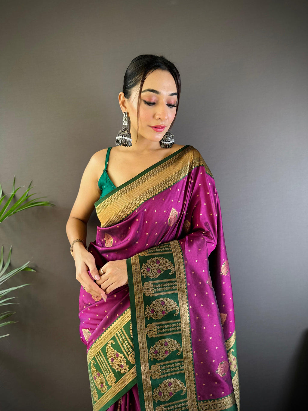 Sonakshi Women's Wine Banarasi Silk Zari Woven Traditional Saree with Blouse - Distacart