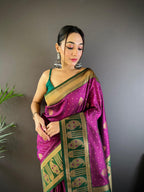 Sonakshi Women's Wine Banarasi Silk Zari Woven Traditional Saree with Blouse - Distacart