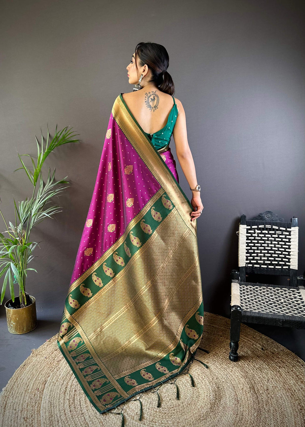 Sonakshi Women's Wine Banarasi Silk Zari Woven Traditional Saree with Blouse - Distacart