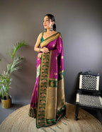 Sonakshi Women's Wine Banarasi Silk Zari Woven Traditional Saree with Blouse - Distacart