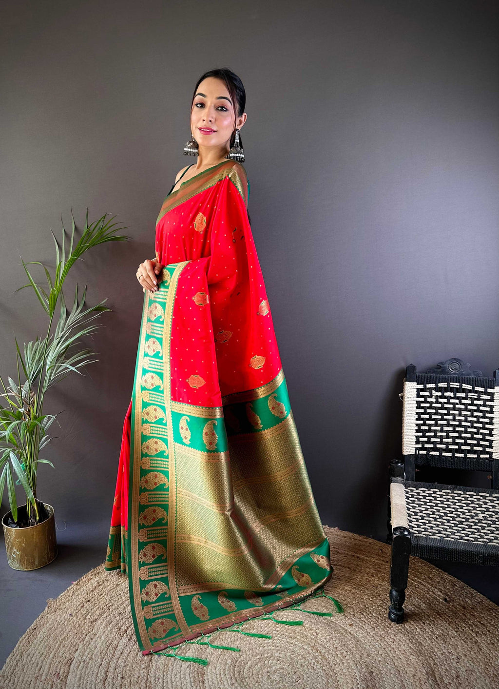 Sonakshi Women's Red Banarasi Silk Zari Woven Traditional Saree with Blouse - Distacart