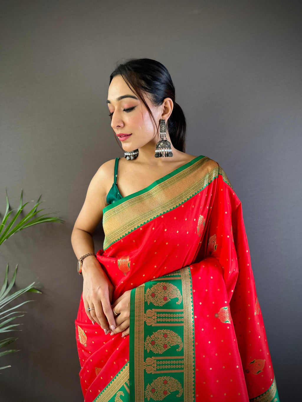 Sonakshi Women's Red Banarasi Silk Zari Woven Traditional Saree with Blouse - Distacart