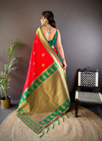 Sonakshi Women's Red Banarasi Silk Zari Woven Traditional Saree with Blouse - Distacart