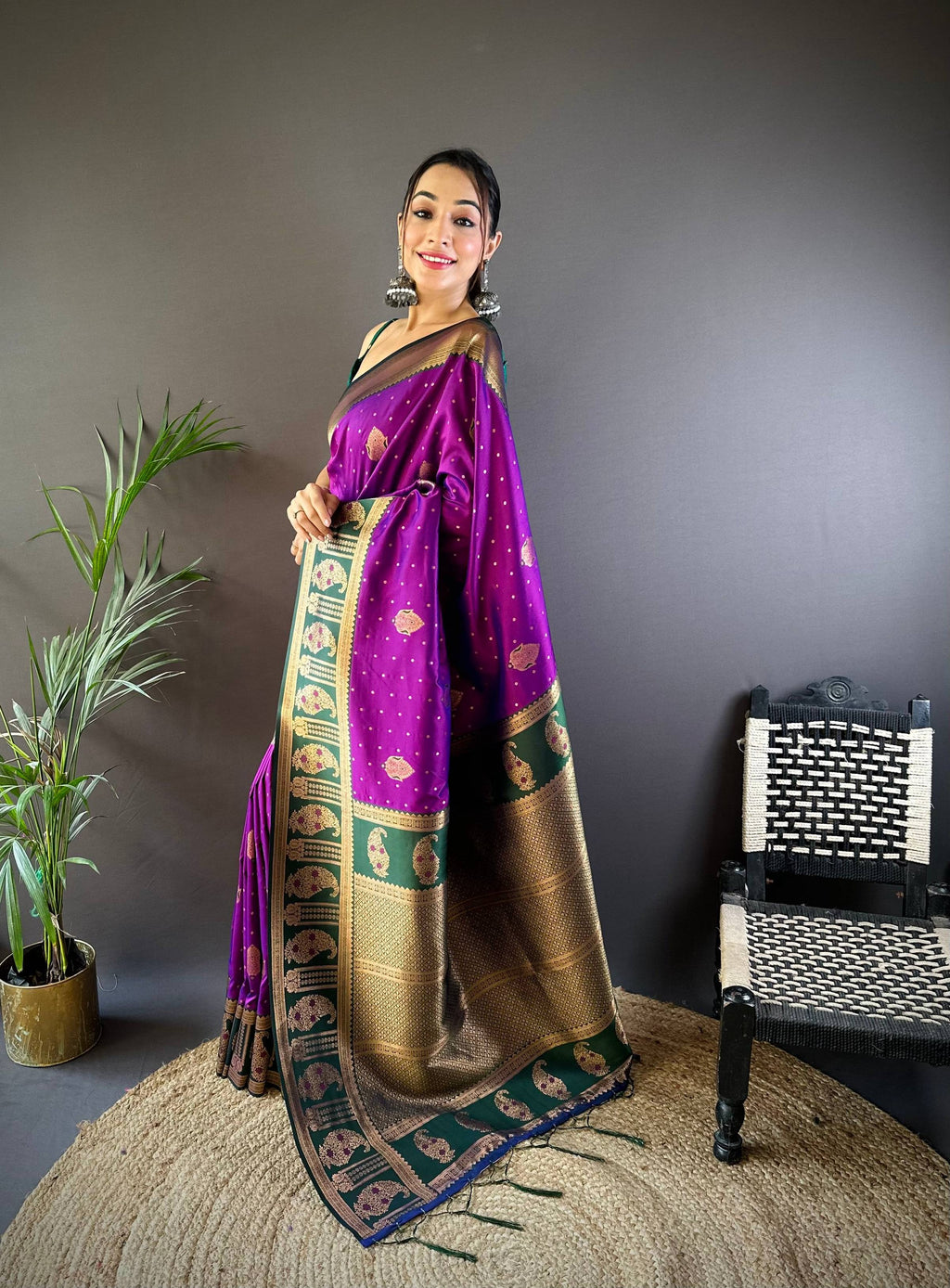 Sonakshi Women's Purple Banarasi Silk Zari Woven Traditional Saree with Blouse - Distacart