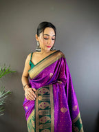 Sonakshi Women's Purple Banarasi Silk Zari Woven Traditional Saree with Blouse - Distacart