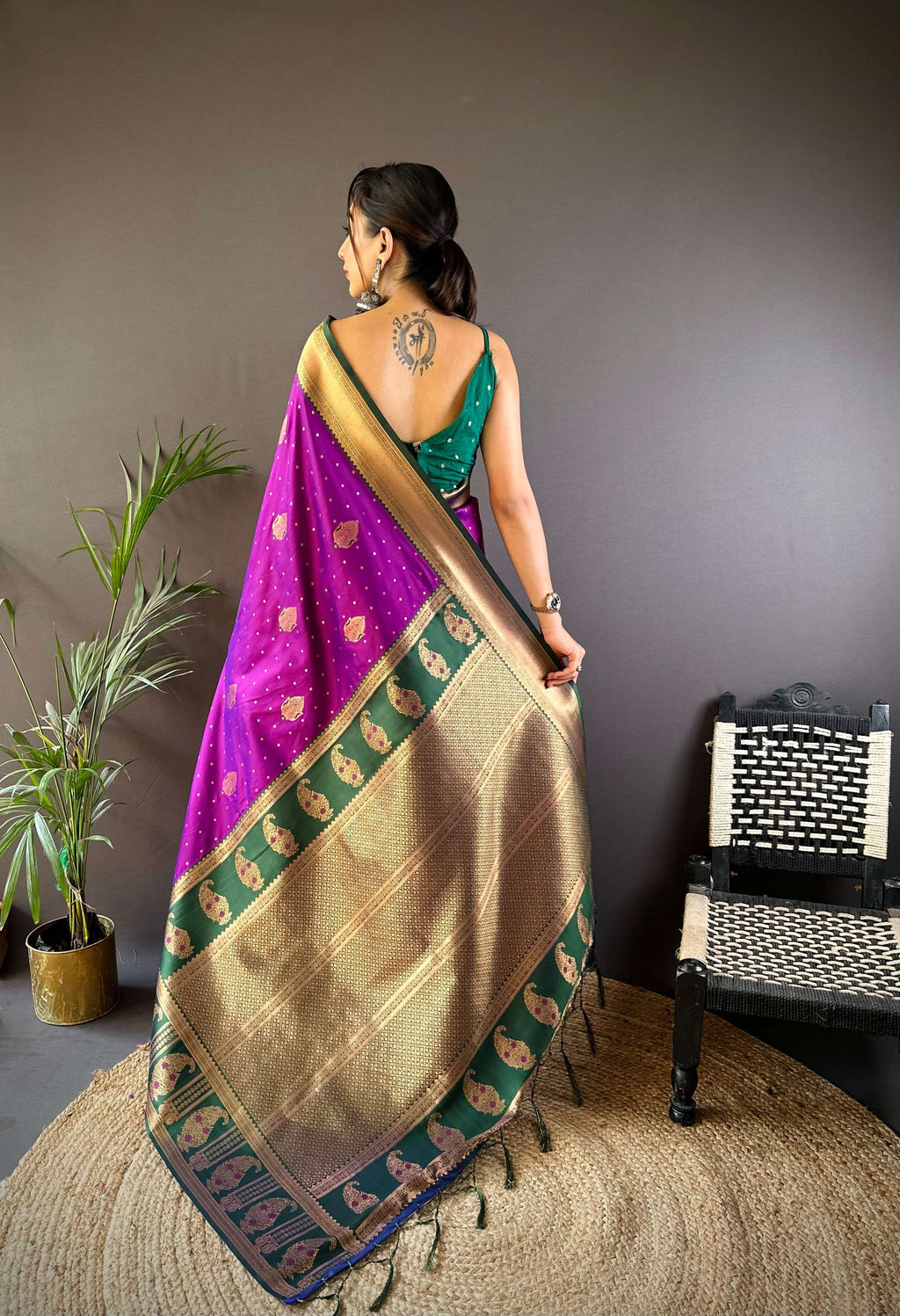 Sonakshi Women's Purple Banarasi Silk Zari Woven Traditional Saree with Blouse - Distacart
