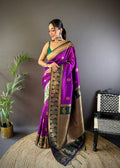 Sonakshi Women's Purple Banarasi Silk Zari Woven Traditional Saree with Blouse - Distacart