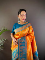 Sonakshi Women's Yellow Banarasi Silk Zari Woven Traditional Saree with Blouse - Distacart