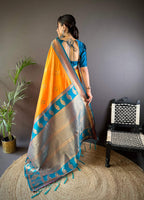 Sonakshi Women's Yellow Banarasi Silk Zari Woven Traditional Saree with Blouse - Distacart
