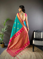 Sonakshi Women's Seagreen Banarasi Silk Zari Woven Traditional Saree with Blouse - Distacart