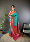 Sonakshi Women's Seagreen Banarasi Silk Zari Woven Traditional Saree with Blouse - Distacart