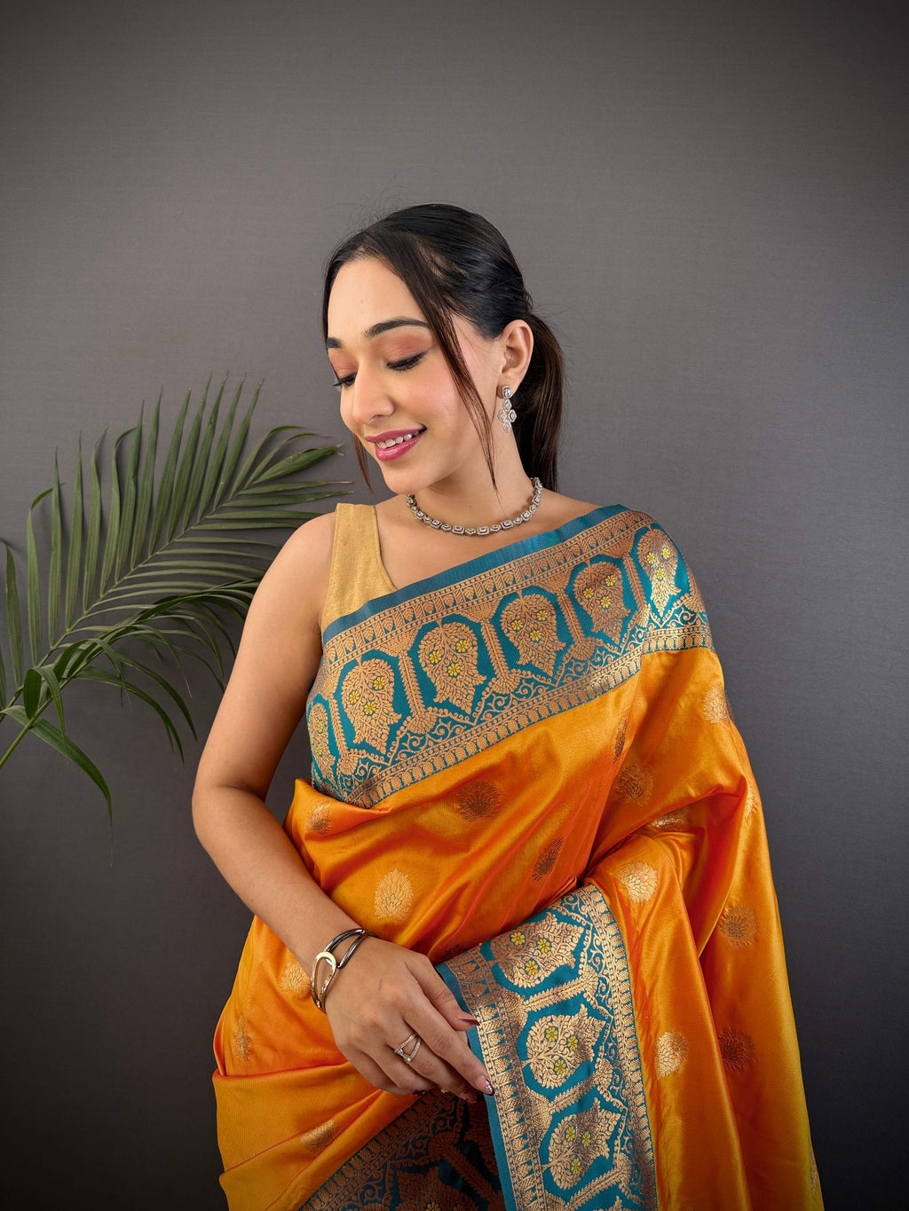Sonakshi Women's Morepeech Banarasi Silk Zari Woven Traditional Saree with Blouse - Distacart
