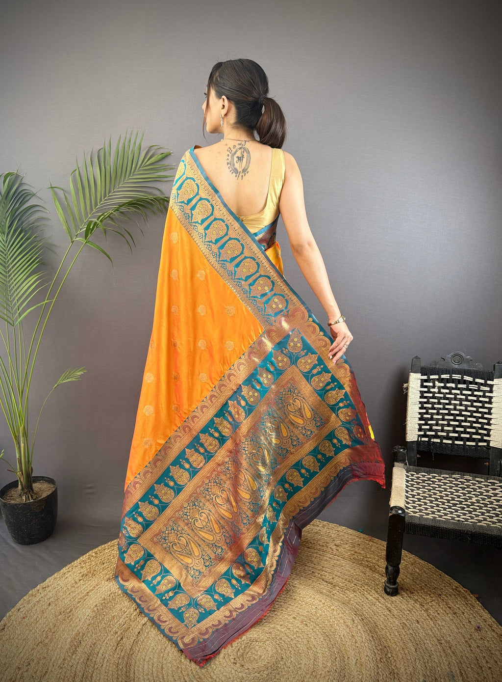 Sonakshi Women's Morepeech Banarasi Silk Zari Woven Traditional Saree with Blouse - Distacart
