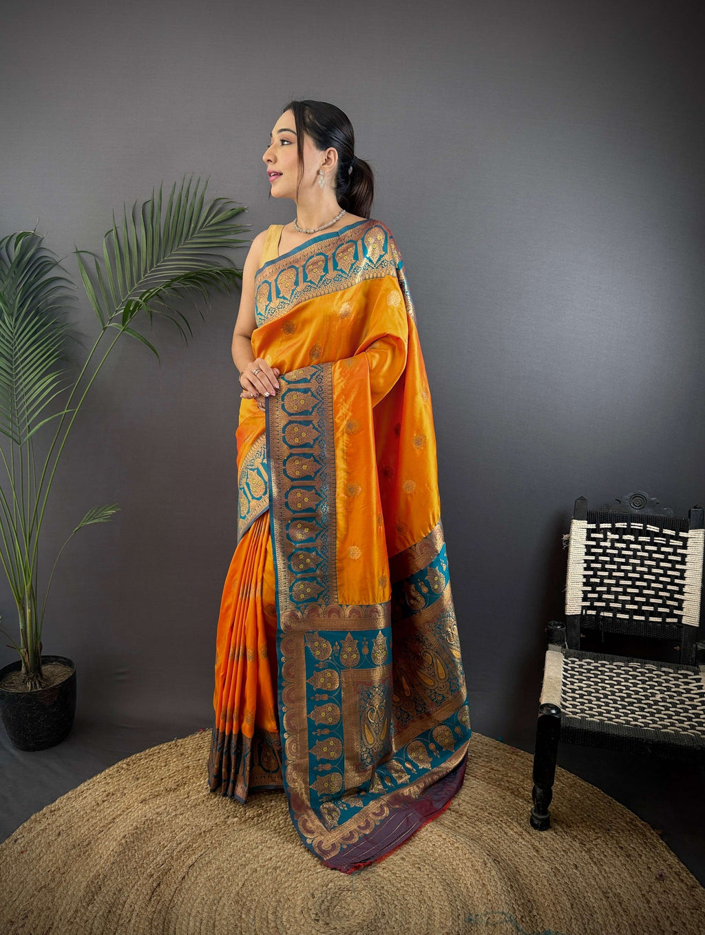 Sonakshi Women's Morepeech Banarasi Silk Zari Woven Traditional Saree with Blouse - Distacart