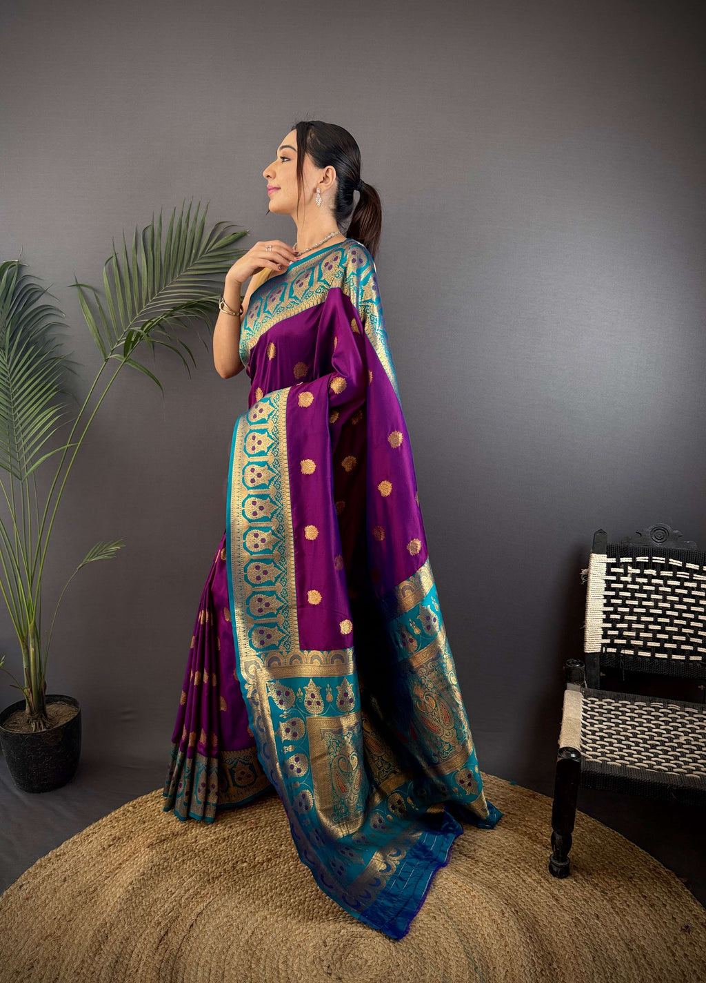 Sonakshi Women's Purple Banarasi Silk Zari Woven Traditional Saree with Blouse - Distacart