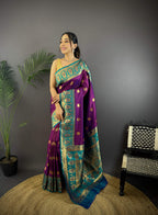 Sonakshi Women's Purple Banarasi Silk Zari Woven Traditional Saree with Blouse - Distacart