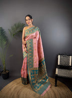 Sonakshi Women's Light Peach Banarasi Silk Zari Woven Traditional Saree with Blouse - Distacart