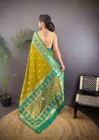 Sonakshi Women's Mehendi Banarasi Silk Zari Woven Traditional Saree with Blouse - Distacart