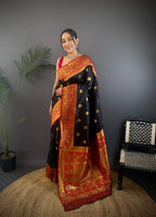 Sonakshi Women's Black Banarasi Silk Zari Woven Traditional Saree with Blouse - Distacart