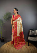 Sonakshi Women's Cream Banarasi Silk Zari Woven Traditional Saree with Blouse - Distacart