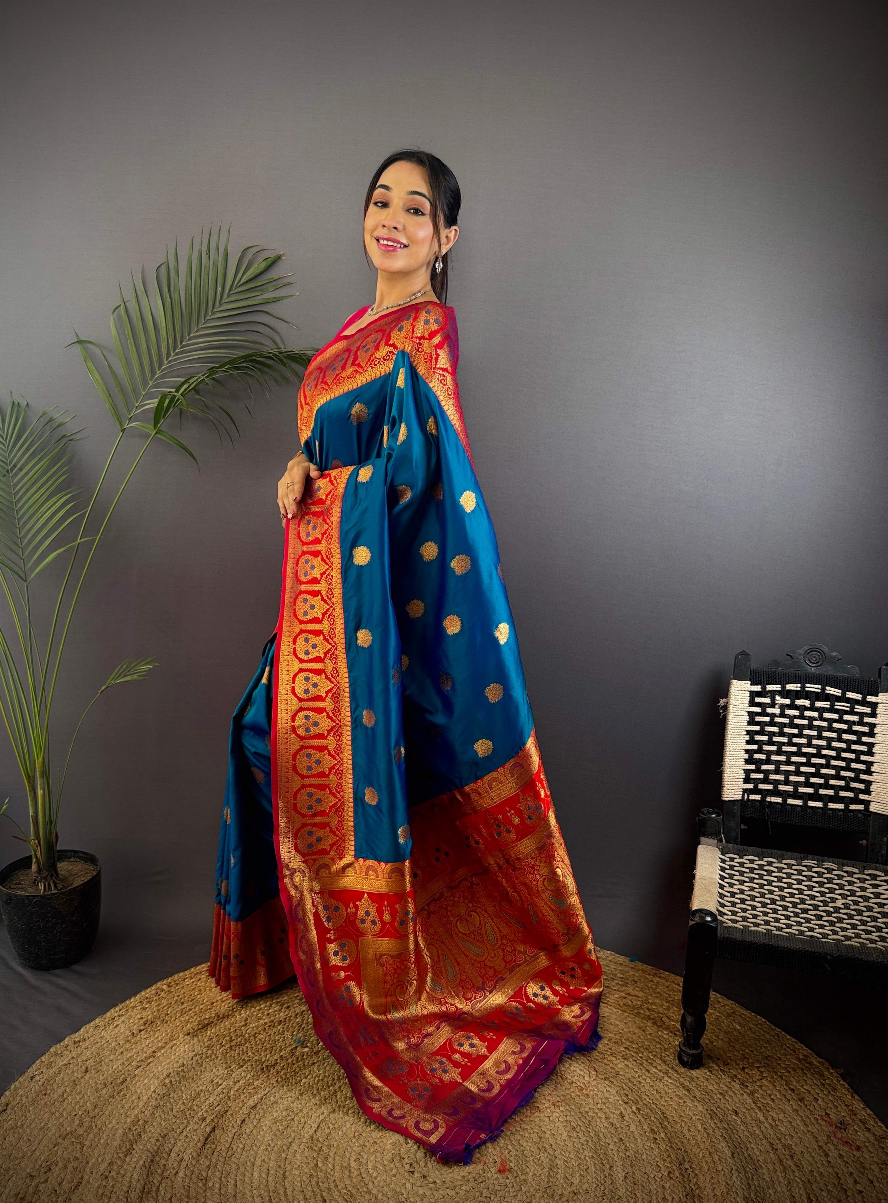 Sonakshi Women's Morepeach Banarasi Silk Zari Woven Traditional Saree with Blouse - Distacart