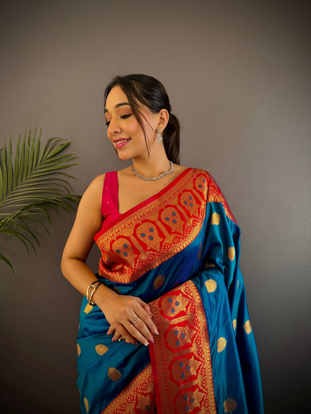 Sonakshi Women's Morepeach Banarasi Silk Zari Woven Traditional Saree with Blouse - Distacart