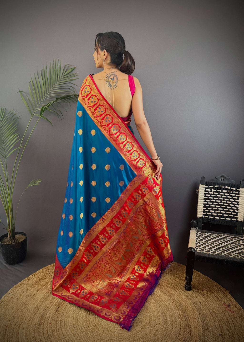 Sonakshi Women's Morepeach Banarasi Silk Zari Woven Traditional Saree with Blouse - Distacart