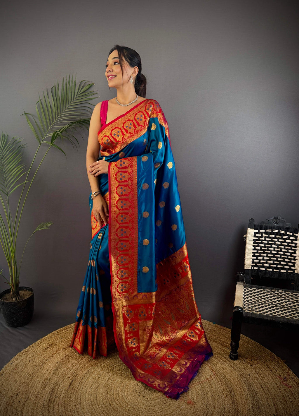 Sonakshi Women's Morepeach Banarasi Silk Zari Woven Traditional Saree with Blouse - Distacart