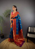 Sonakshi Women's Morepeach Banarasi Silk Zari Woven Traditional Saree with Blouse - Distacart