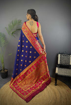 Sonakshi Women's Navy Blue Banarasi Silk Zari Woven Traditional Saree with Blouse - Distacart