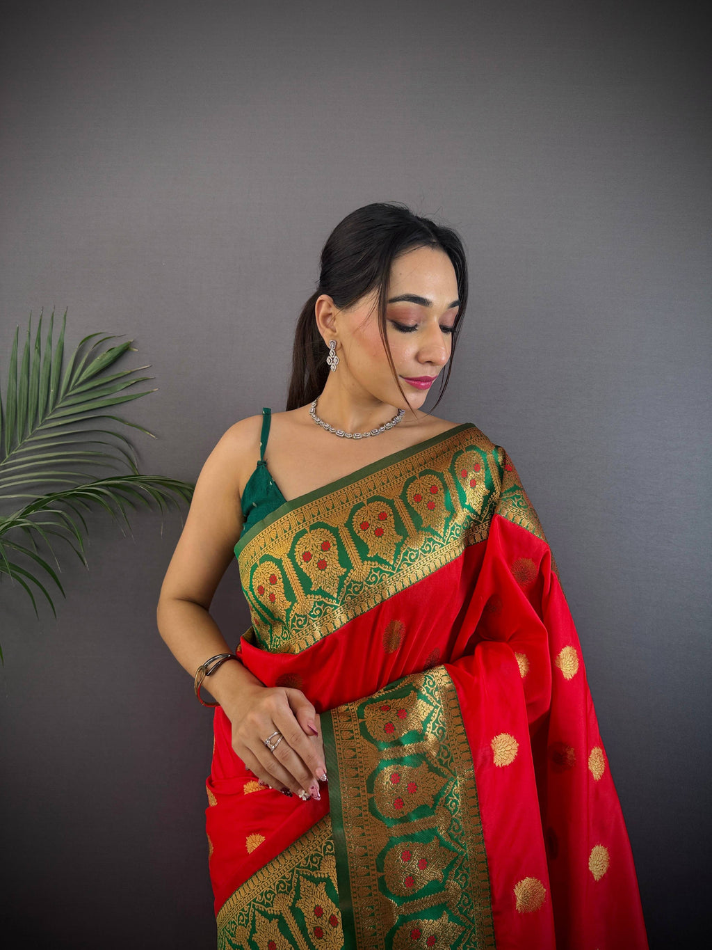 Sonakshi Women's Red Banarasi Silk Zari Woven Traditional Saree with Blouse - Distacart