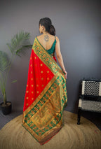 Sonakshi Women's Red Banarasi Silk Zari Woven Traditional Saree with Blouse - Distacart
