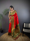 Sonakshi Women's Red Banarasi Silk Zari Woven Traditional Saree with Blouse - Distacart