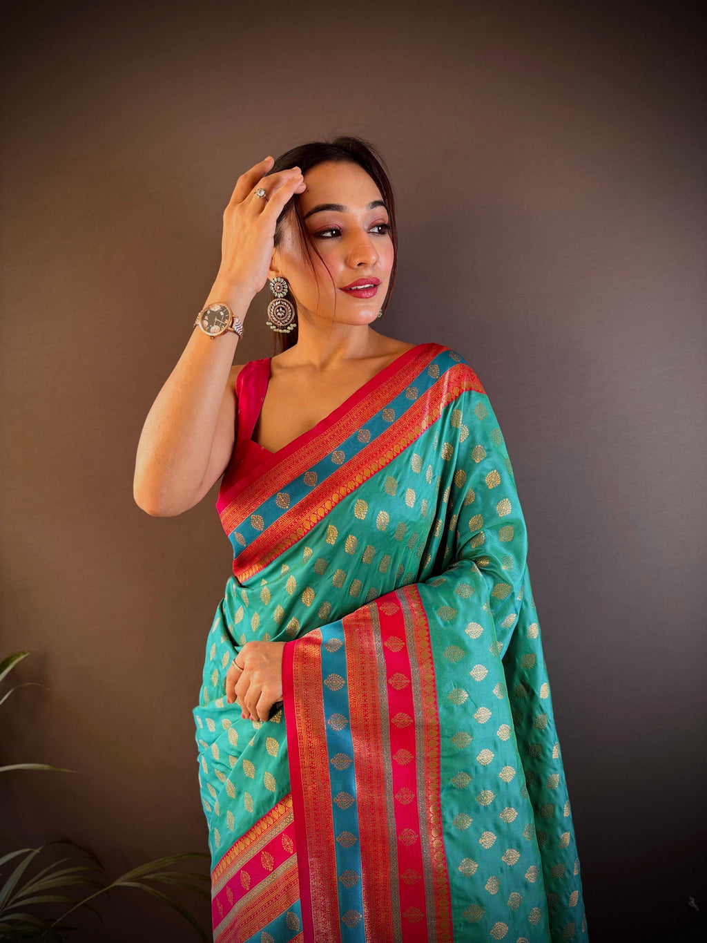 Sonakshi Women's Teal Banarasi Silk Zari Woven Traditional Saree with Blouse - Distacart