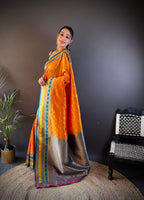 Sonakshi Women's Yellow Banarasi Silk Zari Woven Traditional Saree with Blouse - Distacart