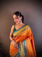 Sonakshi Women's Yellow Banarasi Silk Zari Woven Traditional Saree with Blouse - Distacart