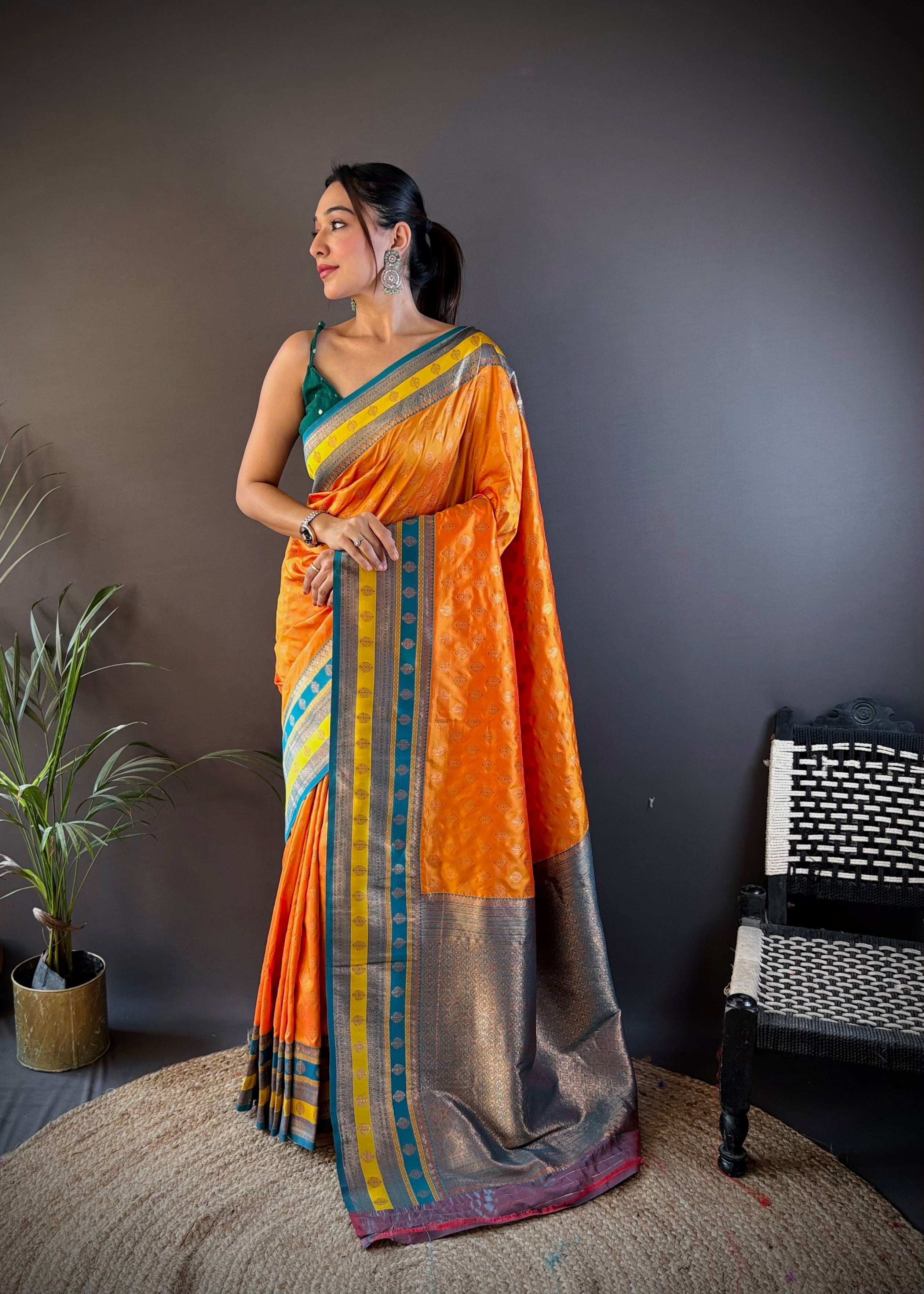 Sonakshi Women's Yellow Banarasi Silk Zari Woven Traditional Saree with Blouse - Distacart