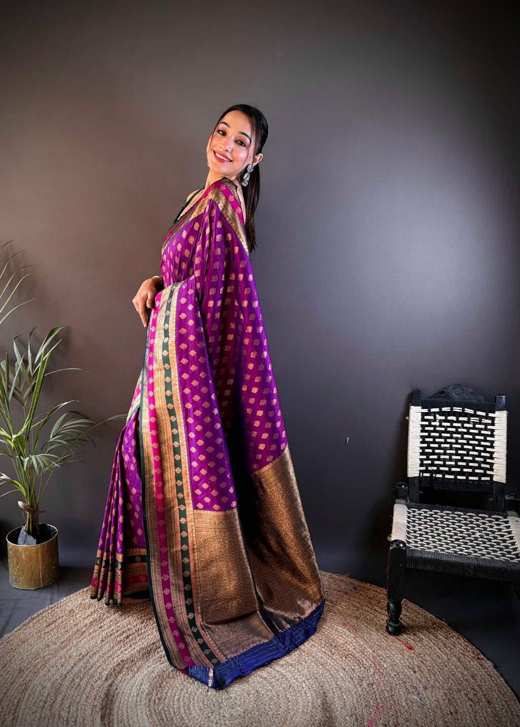 Sonakshi Women's Purple Banarasi Silk Zari Woven Traditional Saree with Blouse - Distacart